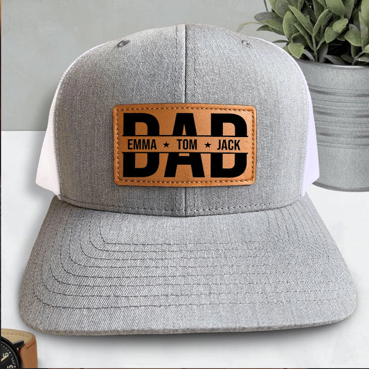 Custom Dad Hat with Leather Patch – Personalized with Kid’s Name – Gift for Father’s Day