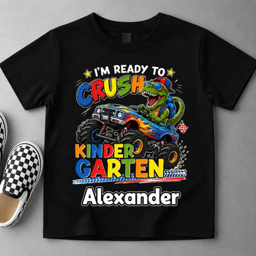 Custom Dino Monster Truck Kids T-Shirt Duconspace