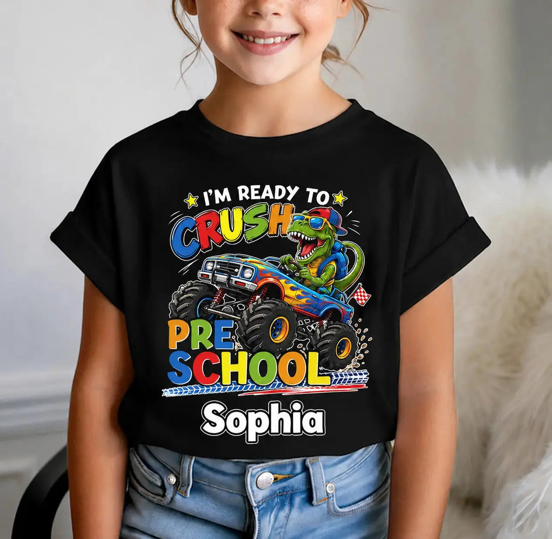 Custom Dino Monster Truck Kids T-Shirt