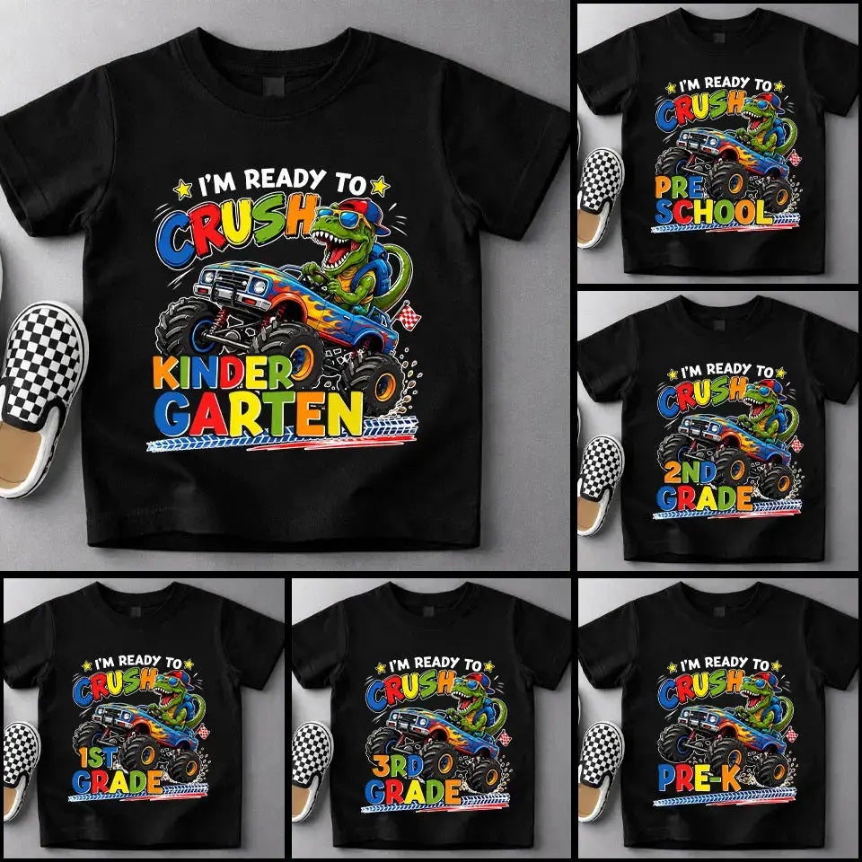 Custom Dino Monster Truck Kids T-Shirt
