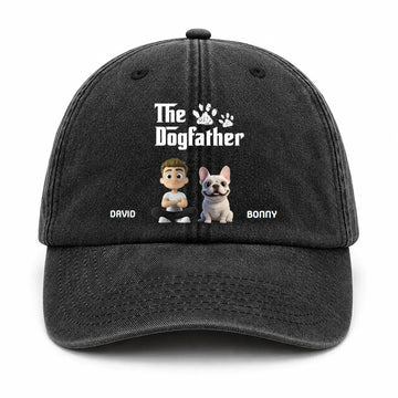 Custom Dog Father Washed Denim Cap - Personalized Gift for Dog Loves Duconspace