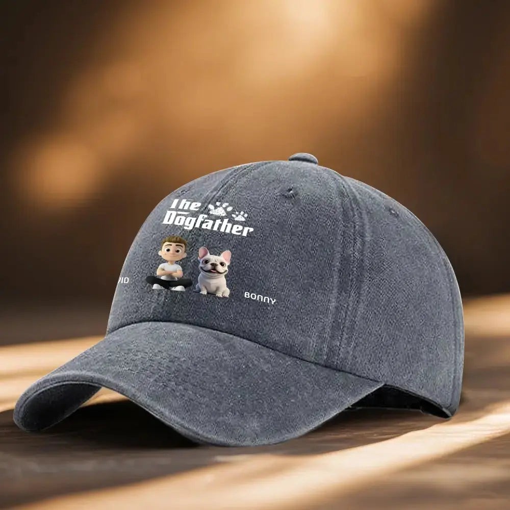 Custom Dog Father Washed Denim Cap - Personalized Gift for Dog Loves Duconspace