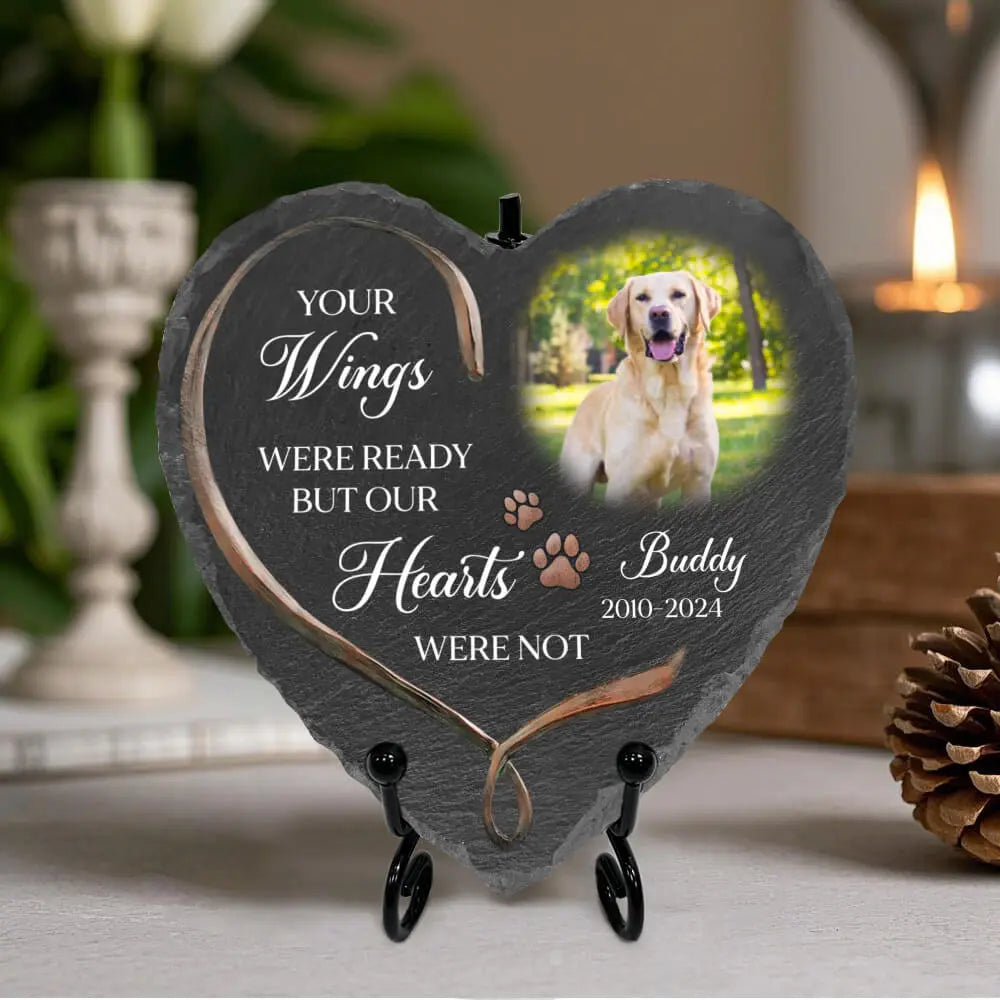 Custom Dog Memorial Stone, Your Angel Wings Were Ready Stone with stand, stone on stand