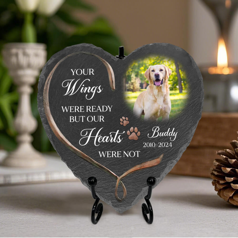 Custom Dog Memorial Stone, Your Angel Wings Were Ready Stone with stand, stone on stand