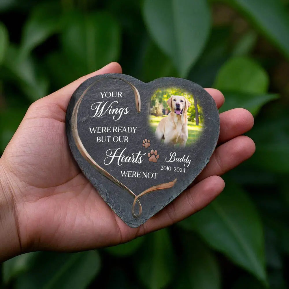 Custom Dog Memorial Stone, Your Angel Wings Were Ready Stone, Stone on hand in the garden