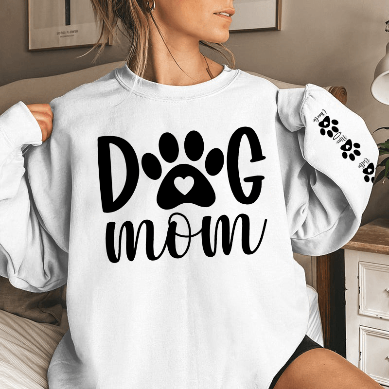 Custom Dog Mom Sweatshirt & Hoodie – Personalized Names on Sleeves | Gift for Dog Lovers