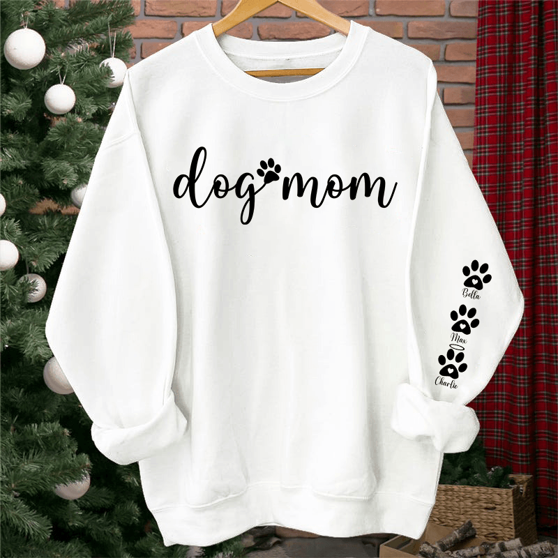 Custom Dog Mom Sweatshirt & Hoodie – Personalized Names on Sleeves | Gift for Dog Lovers
