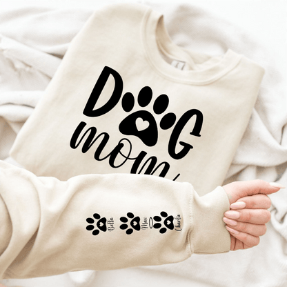 Custom Dog Mom Sweatshirt & Hoodie – Personalized Names on Sleeves | Gift for Dog Lovers