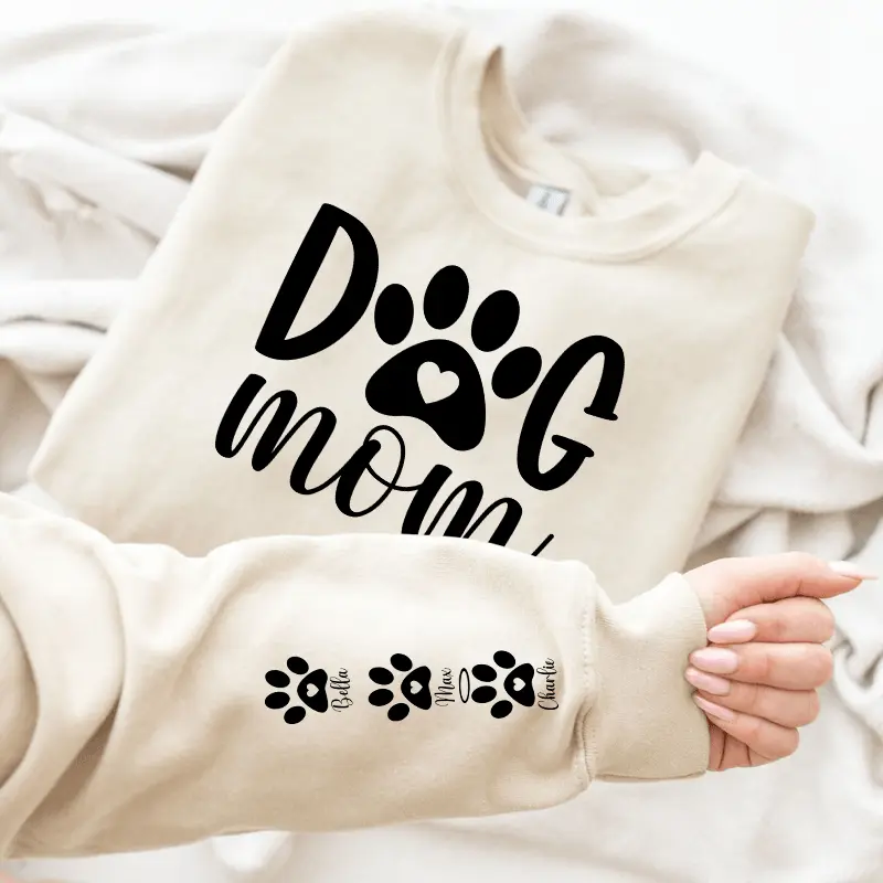Custom Dog Mom Sweatshirt & Hoodie – Personalized Names on Sleeves | Gift for Dog Lovers Dreamship
