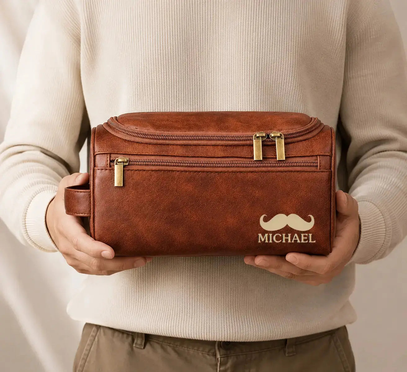 Custom Engraved Leather Toiletry Bag