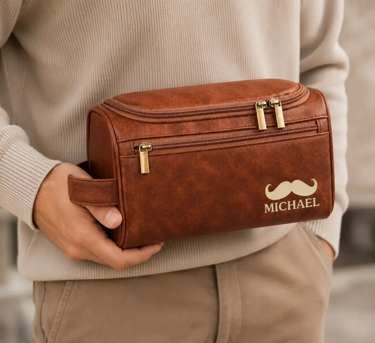 Custom Engraved Leather Toiletry Bag