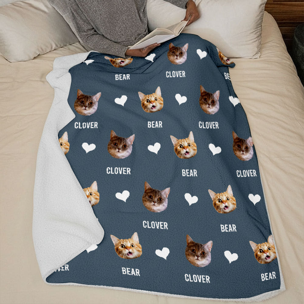 Custom Face Blanket – Personalized Photo Blanket with Name, Cozy Fleece Gift for Family, Friends & Pet Lovers