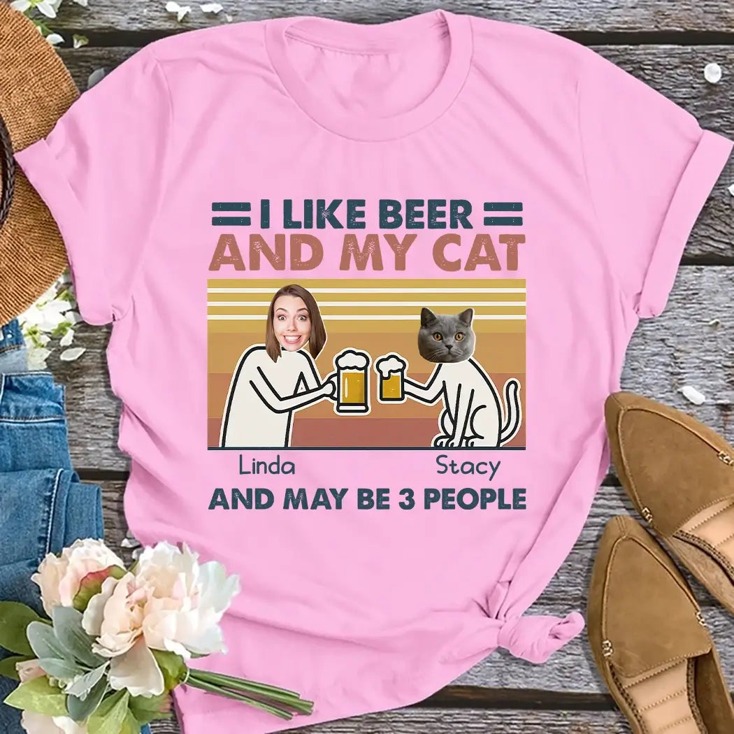 Custom Face T-shirt, I Like Beer and My Dog - Personal Gift for Pet Lovers