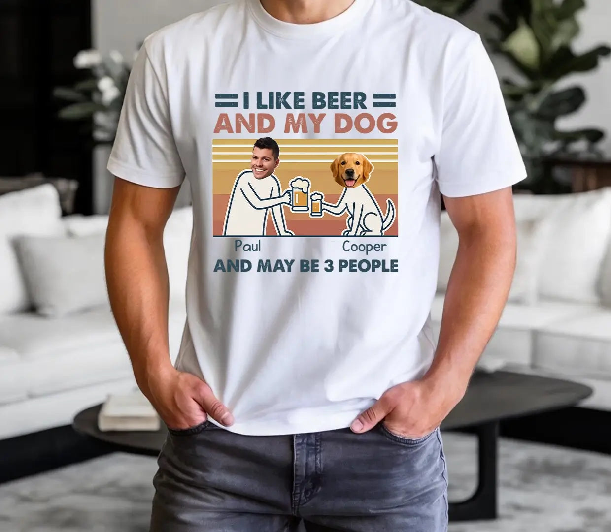 Custom Face T-shirt, I Like Beer and My Dog - Personal Gift for Pet Lovers