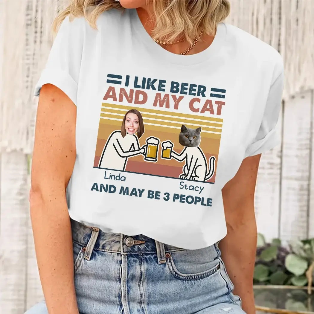 Custom Face T-shirt, I Like Beer and My Dog - Personal Gift for Pet Lovers