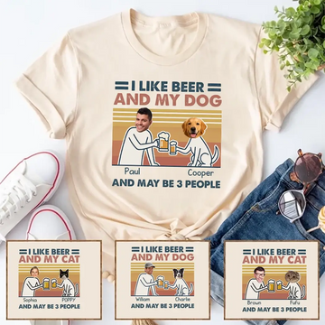 Custom Face T-shirt, I Like Beer and My Dog - Personal Gift for Pet Lovers