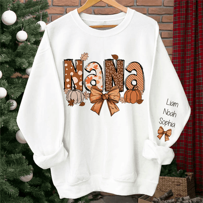 Custom Fall Nana, Mimi, Gigi Sweatshirt & Hoodie – Personalized with Grandchildren's Names on Sleeves