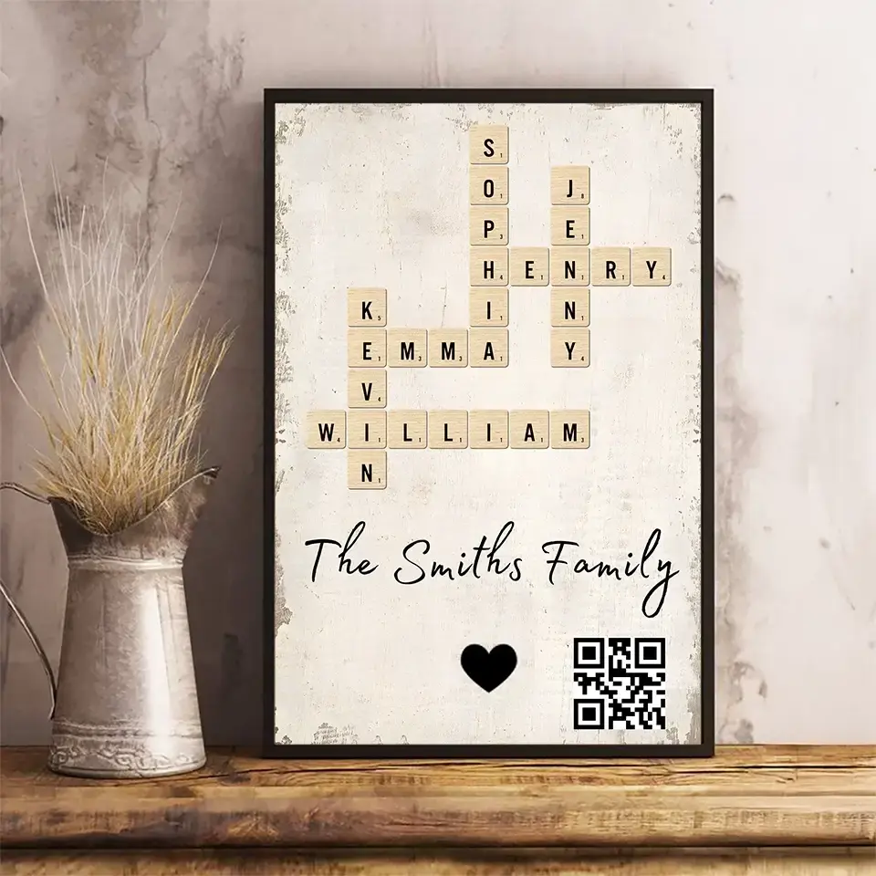 Custom Family Crossword Art Poster - Personalized Gift for Family Duconspace