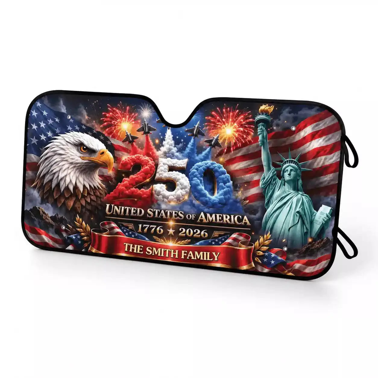Custom Family Name - America 250 Auto Sun Shade Duconspace
