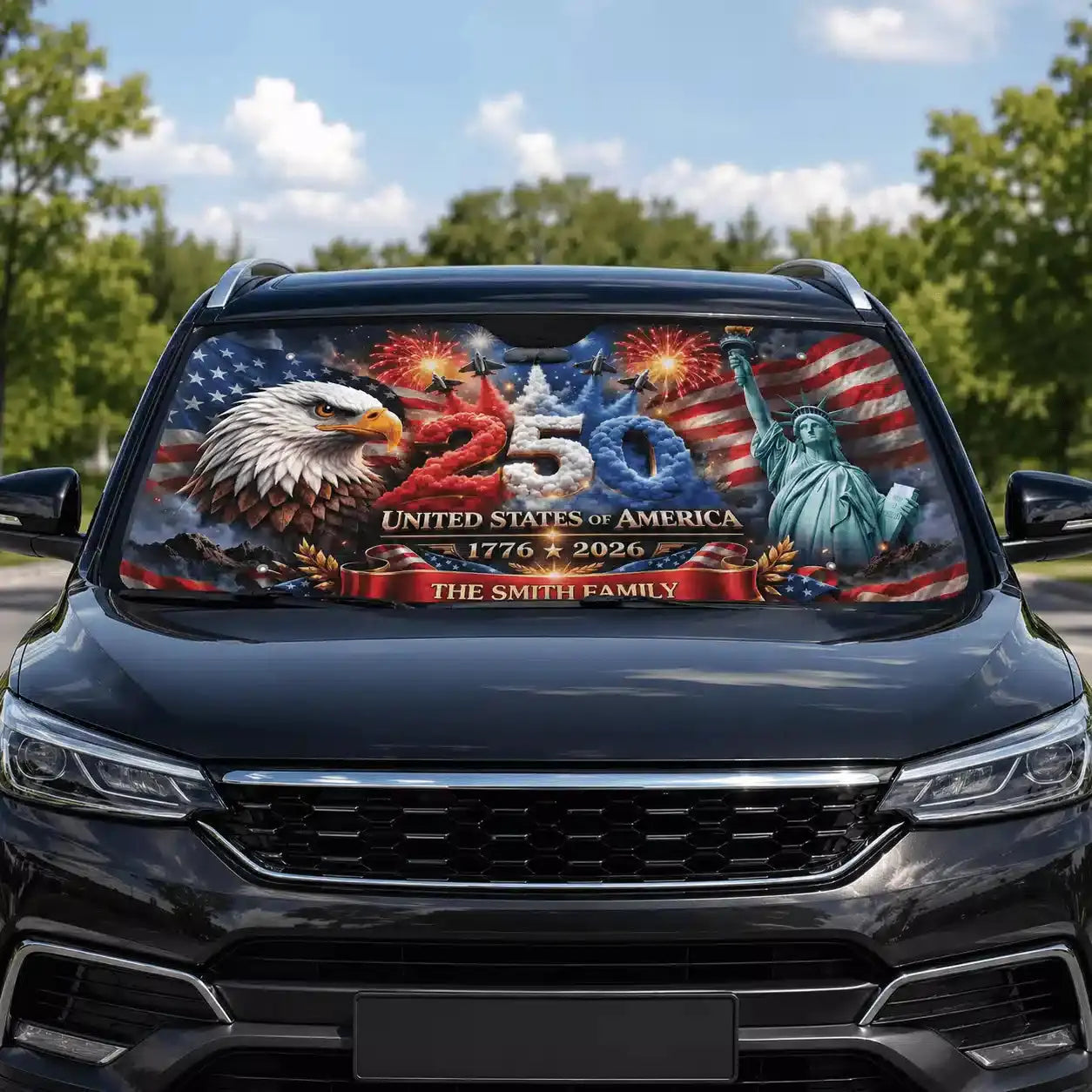 Custom Family Name - America 250 Auto Sun Shade Duconspace