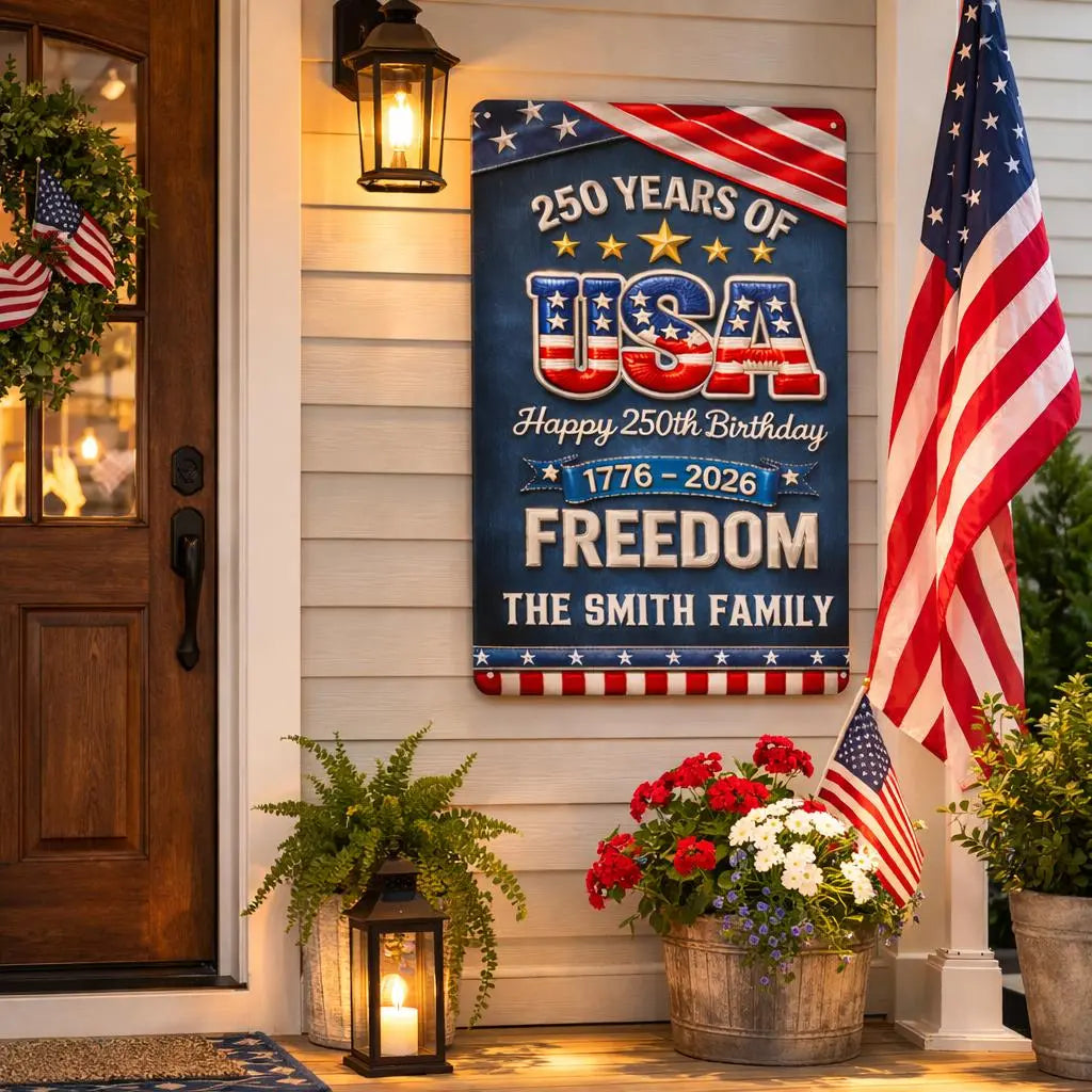 Custom Family Name USA 250 Years Metal Sign 2026 Duconspace