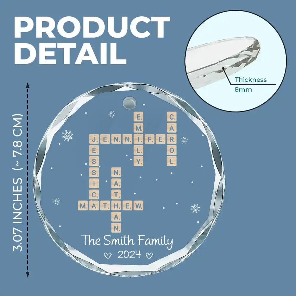 Custom Family Names Crossword - Personalized Family Christmas Circle Glass Ornament - Cherished Christmas Gift For Family Members