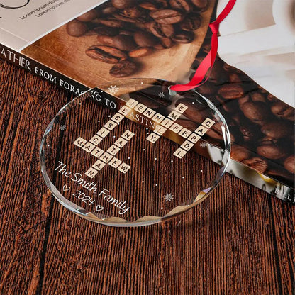 Custom Family Names Crossword - Personalized Family Christmas Circle Glass Ornament - Cherished Christmas Gift For Family Members