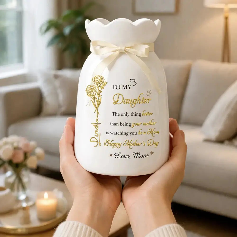 Custom Flower Vase With Ribbon - Personalized Gifts for Daughter Duconspace