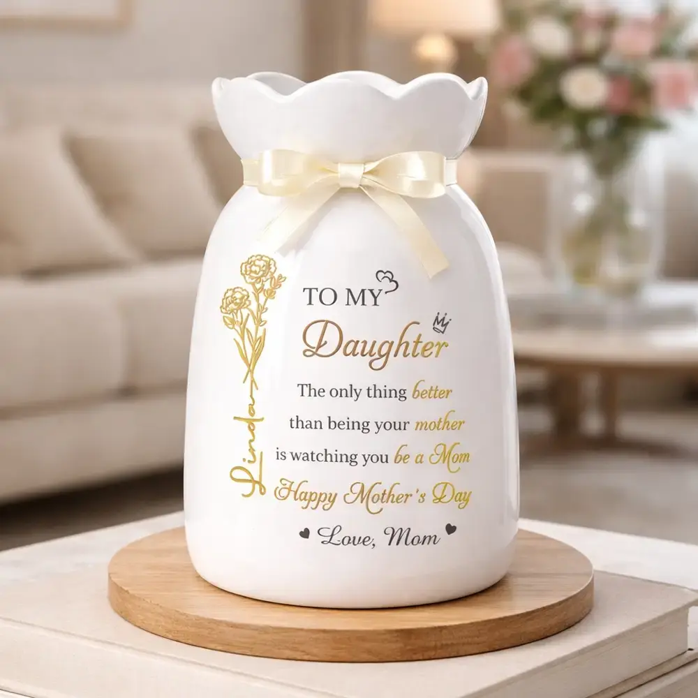 Custom Flower Vase With Ribbon - Personalized Gifts for Daughter Duconspace