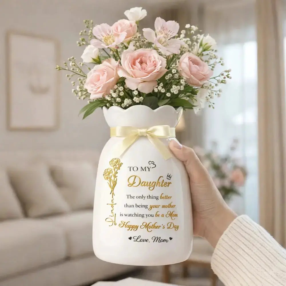 Custom Flower Vase With Ribbon - Personalized Gifts for Daughter Duconspace