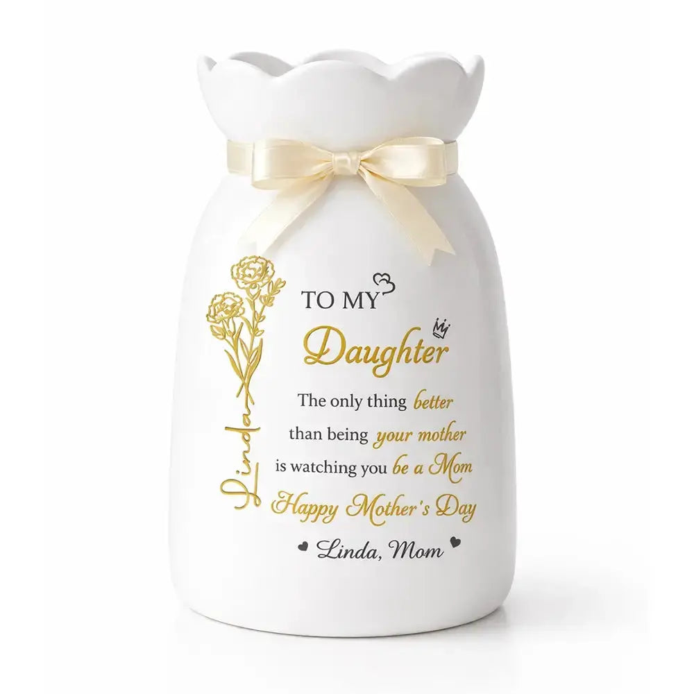 Custom Flower Vase With Ribbon - Personalized Gifts for Daughter Duconspace