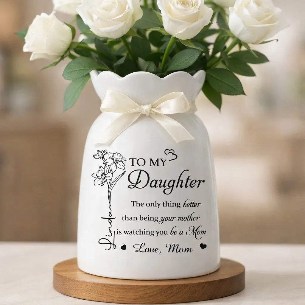 Custom Flower Vase With Ribbon, Mothers Day Birthday Gifts For Daughter Duconspace