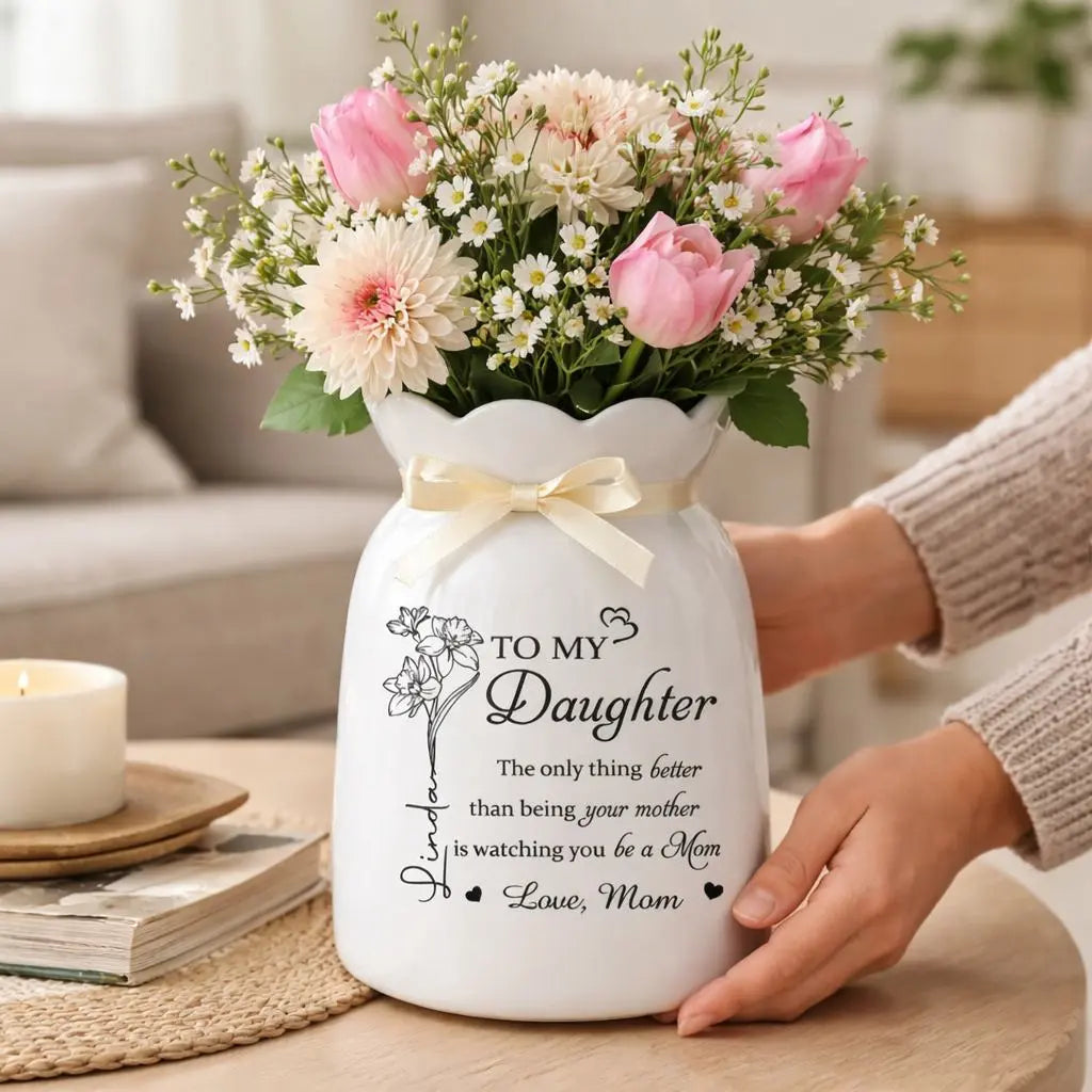 Custom Flower Vase With Ribbon, Mothers Day Birthday Gifts For Daughter Duconspace