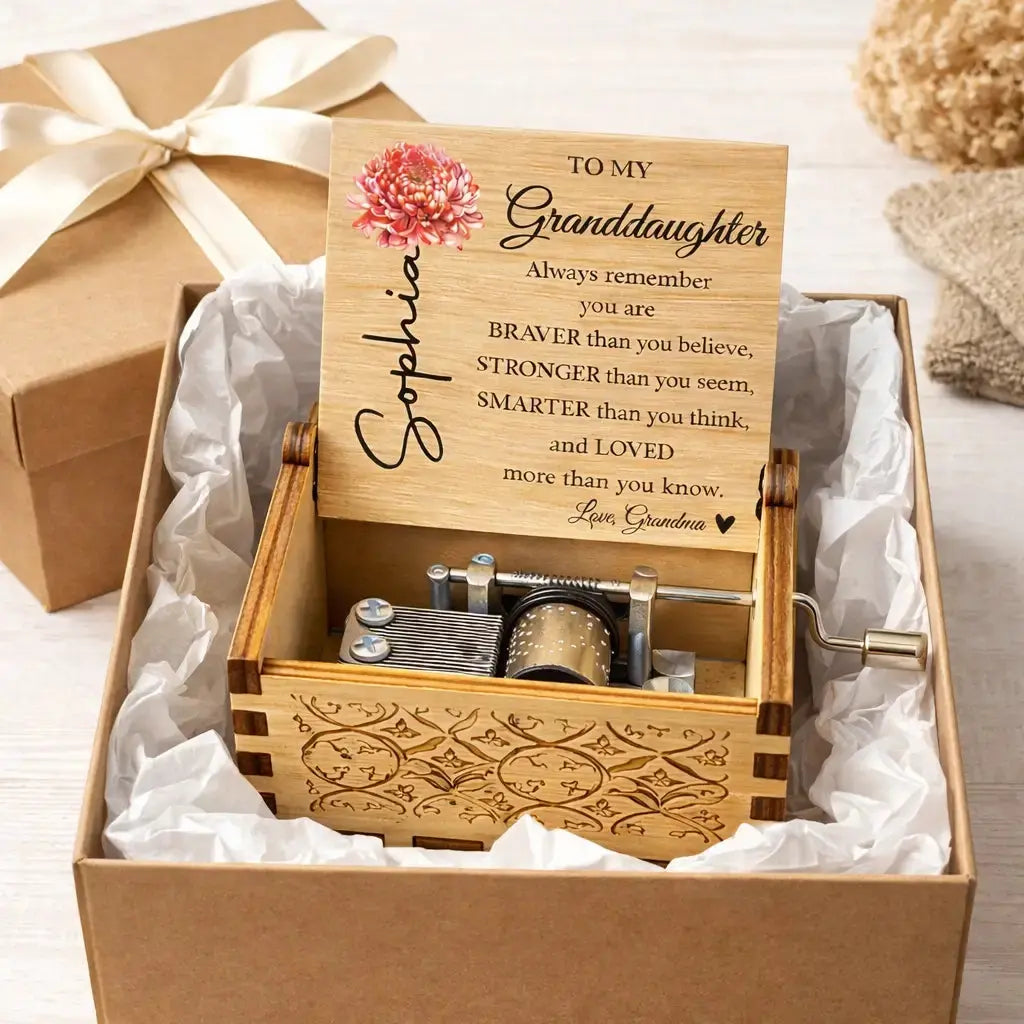 Custom Flower on Music Box - Personalized Gift for Granddaughter Duconspace