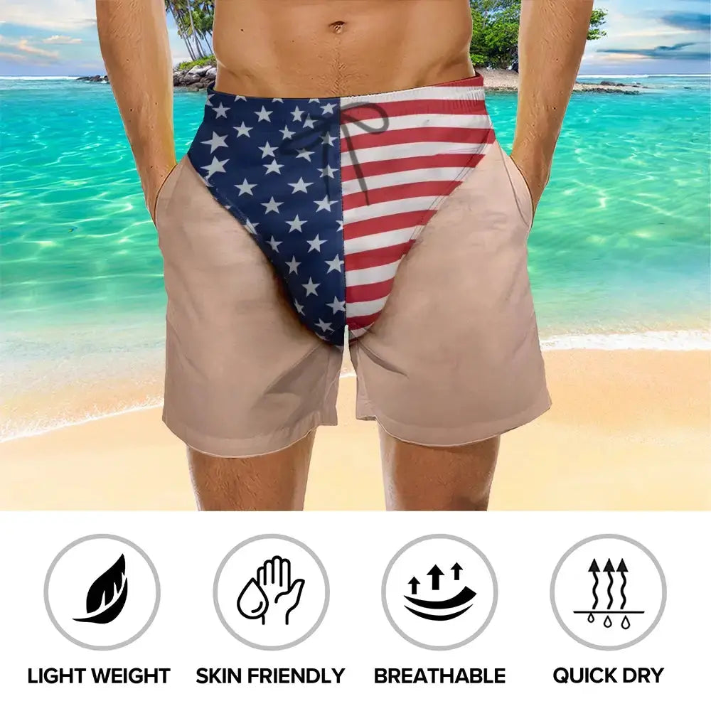Custom Funny Patriotic Beach Shorts - Personalized Summer Gift for Men Duconspace