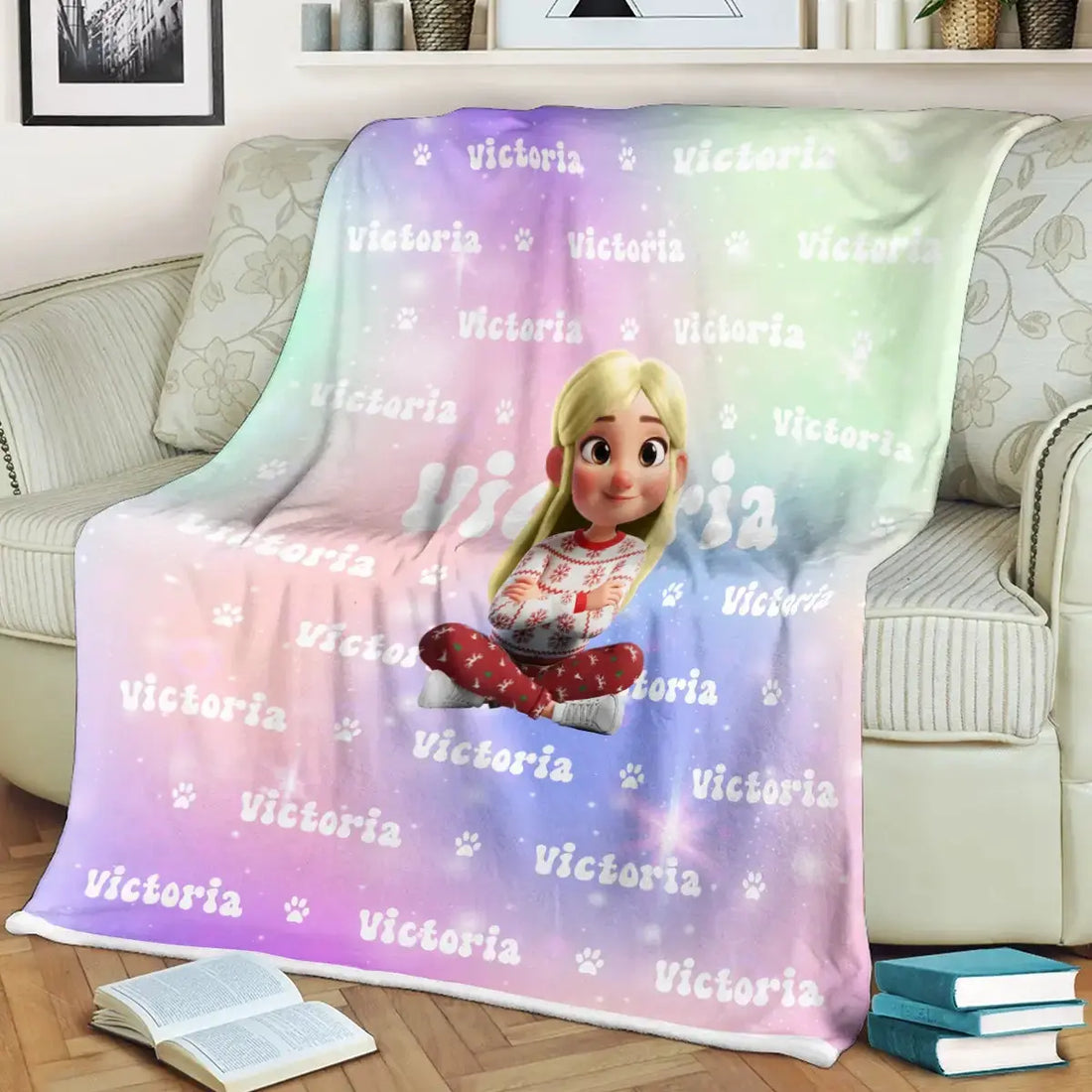 Custom Gradient Color Cartoon Character Name - Personalised Blanket, Gift for Pet Lovers Duconspace