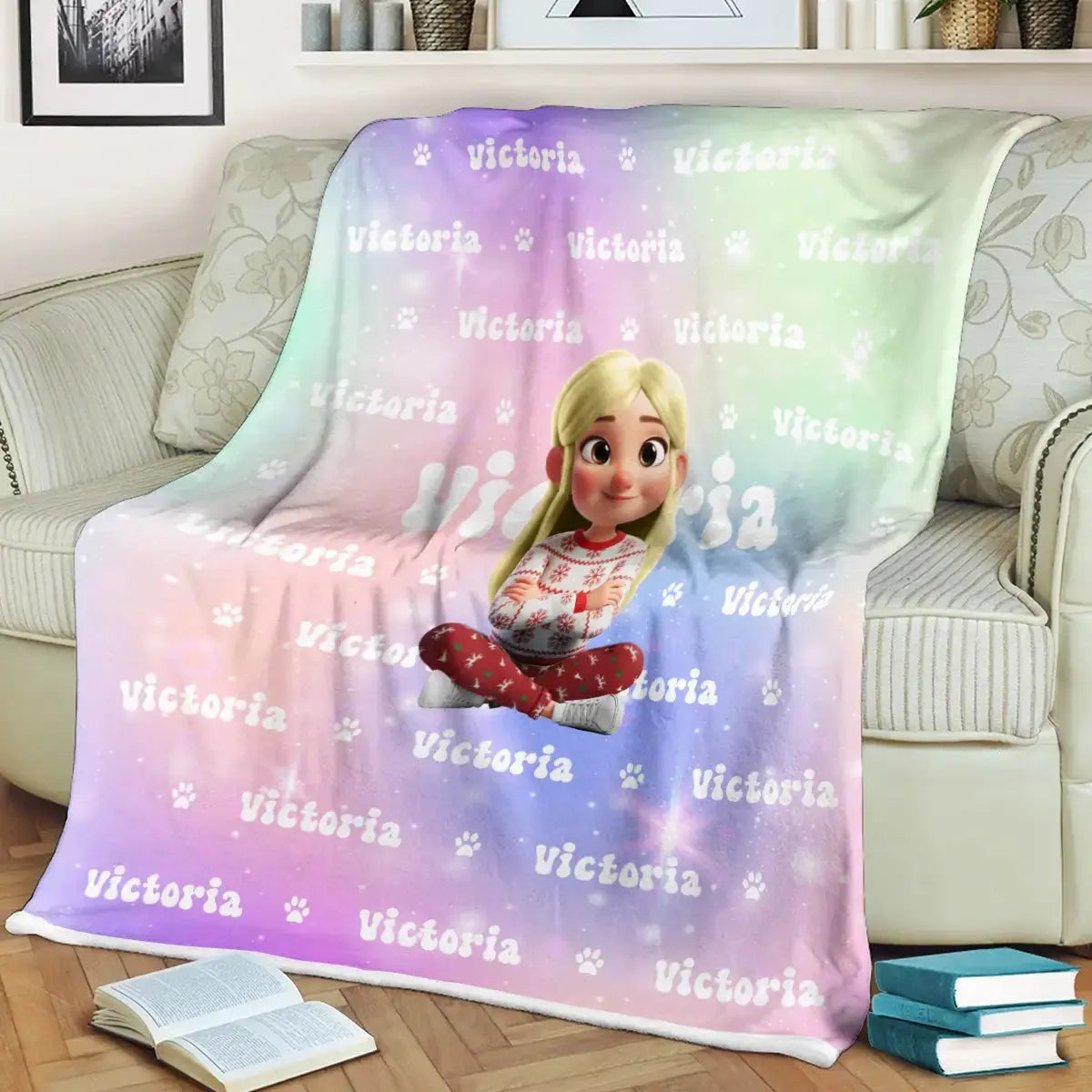 Custom Gradient Color Cartoon Character Name - Personalised Blanket, Gift for Pet Lovers Duconspace