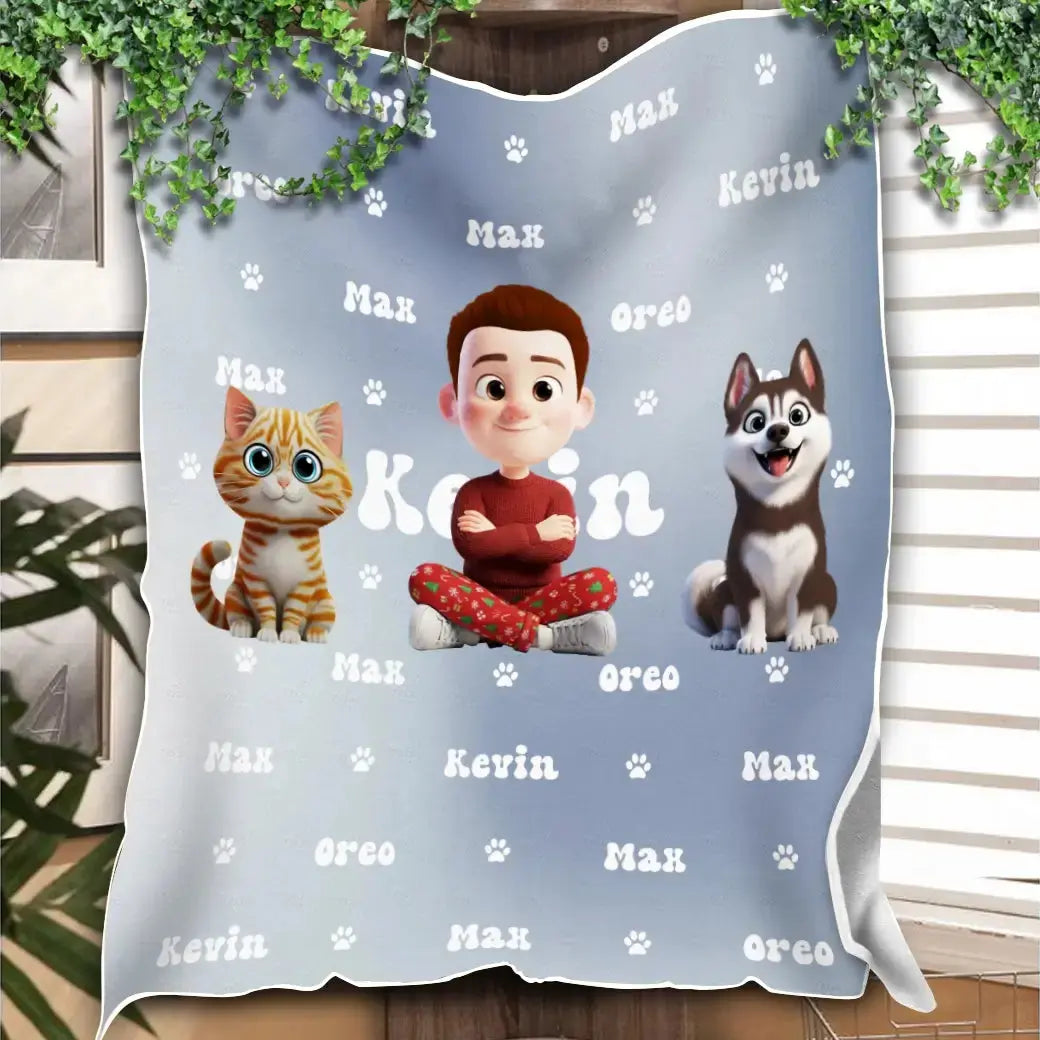 Custom Gradient Color Cartoon Character Name - Personalised Blanket, Gift for Pet Lovers Duconspace