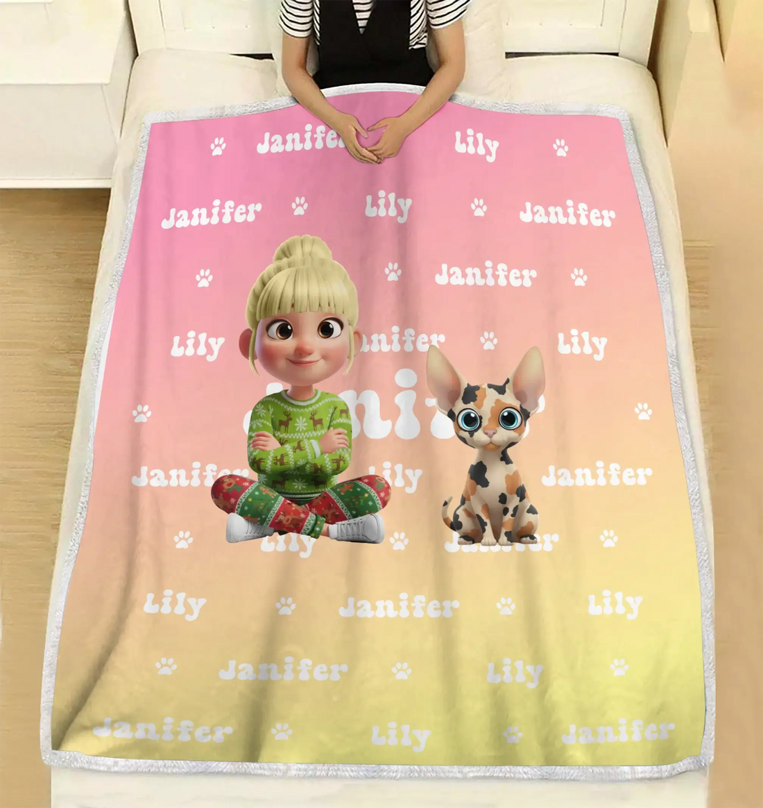 Custom Gradient Color Cartoon Character Name - Personalised Blanket, Gift for Pet Lovers Duconspace