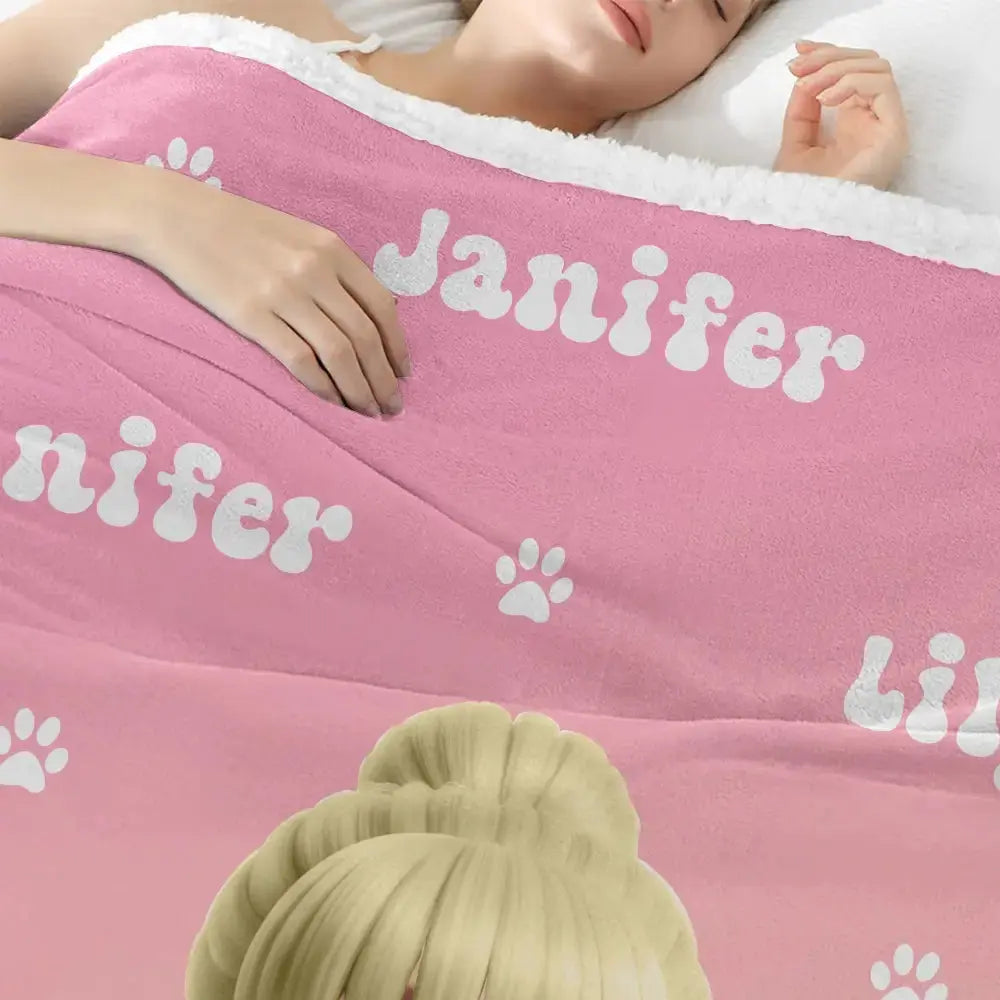 Custom Gradient Color Cartoon Character Name - Personalised Blanket, Gift for Pet Lovers Duconspace