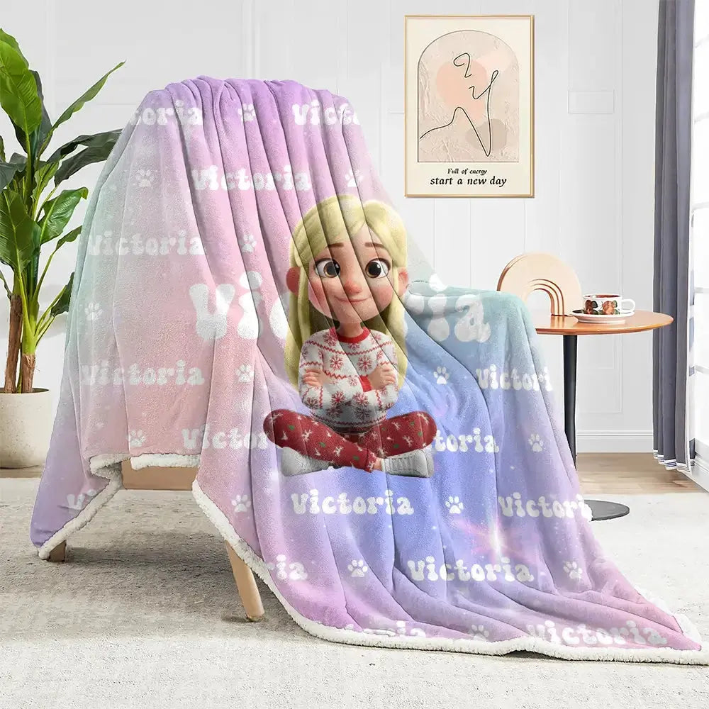 Custom Gradient Color Cartoon Character Name - Personalised Blanket, Gift for Pet Lovers Duconspace