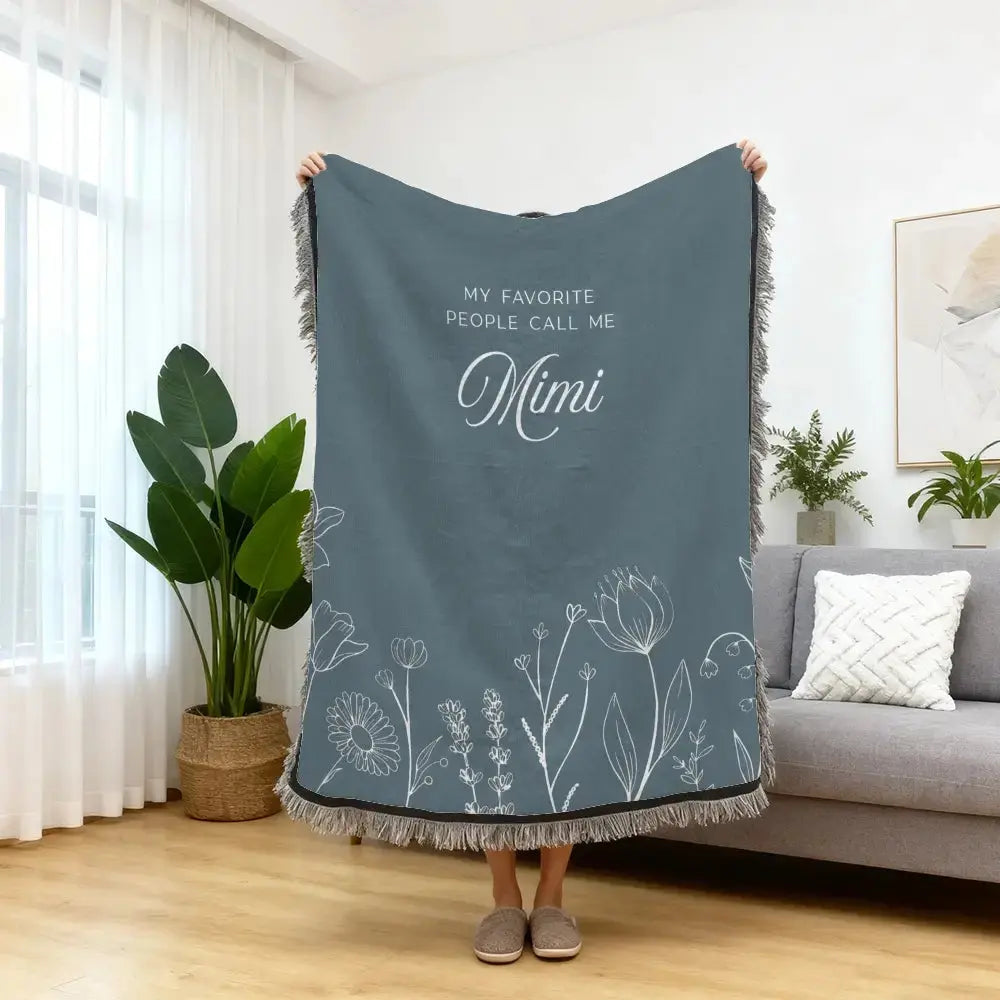 Custom Grandkids Floral Woven Blanket - Personalized Gift for Grandma Duconspace