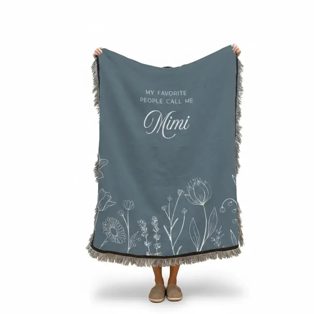 Custom Grandkids Floral Woven Blanket - Personalized Gift for Grandma Duconspace