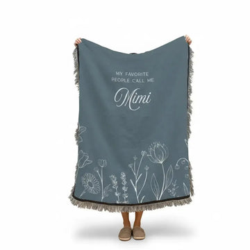 Custom Grandkids Floral Woven Blanket - Personalized Gift for Grandma Duconspace