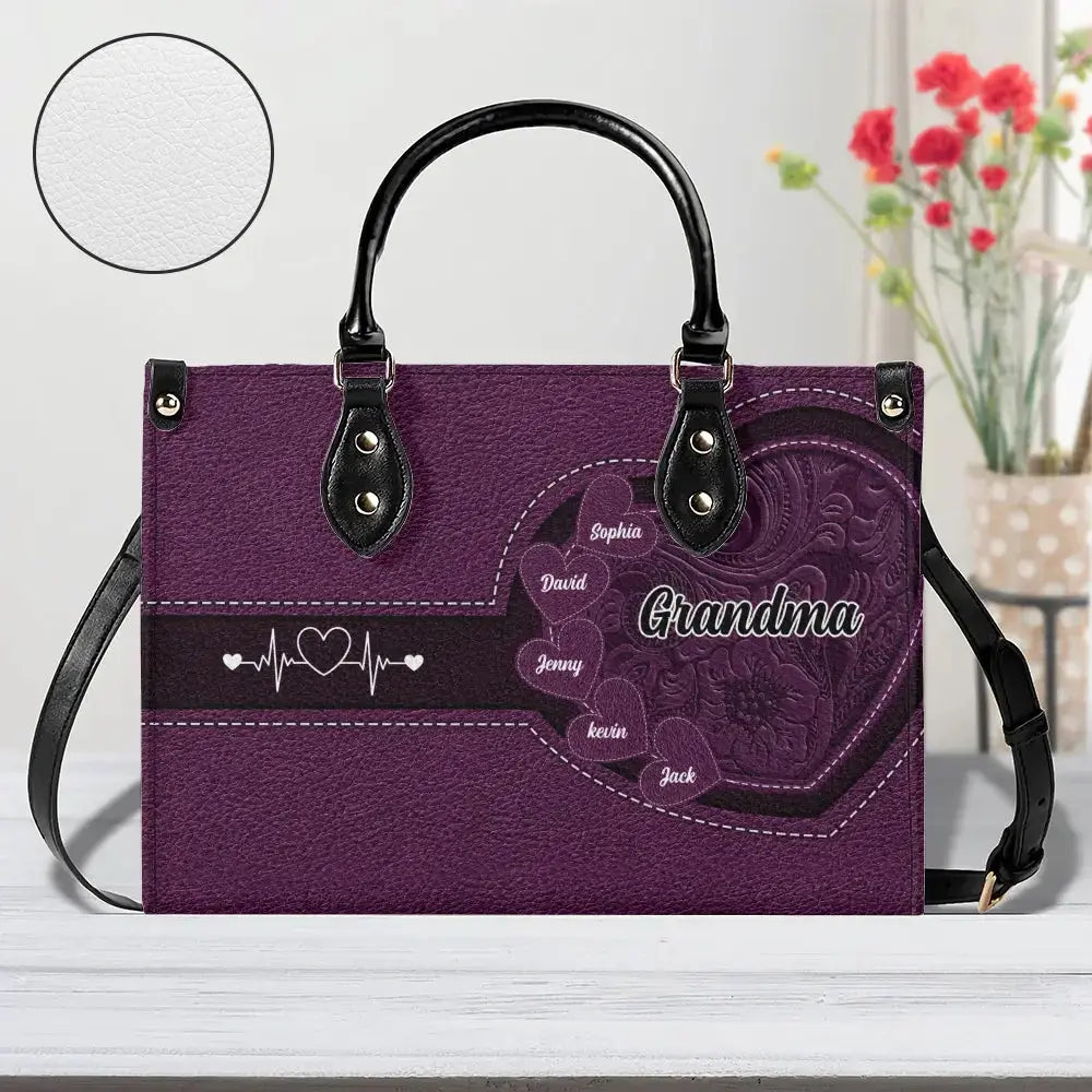 Custom Grandma's Little Sweethearts on Leather Hand Bag Duconspace