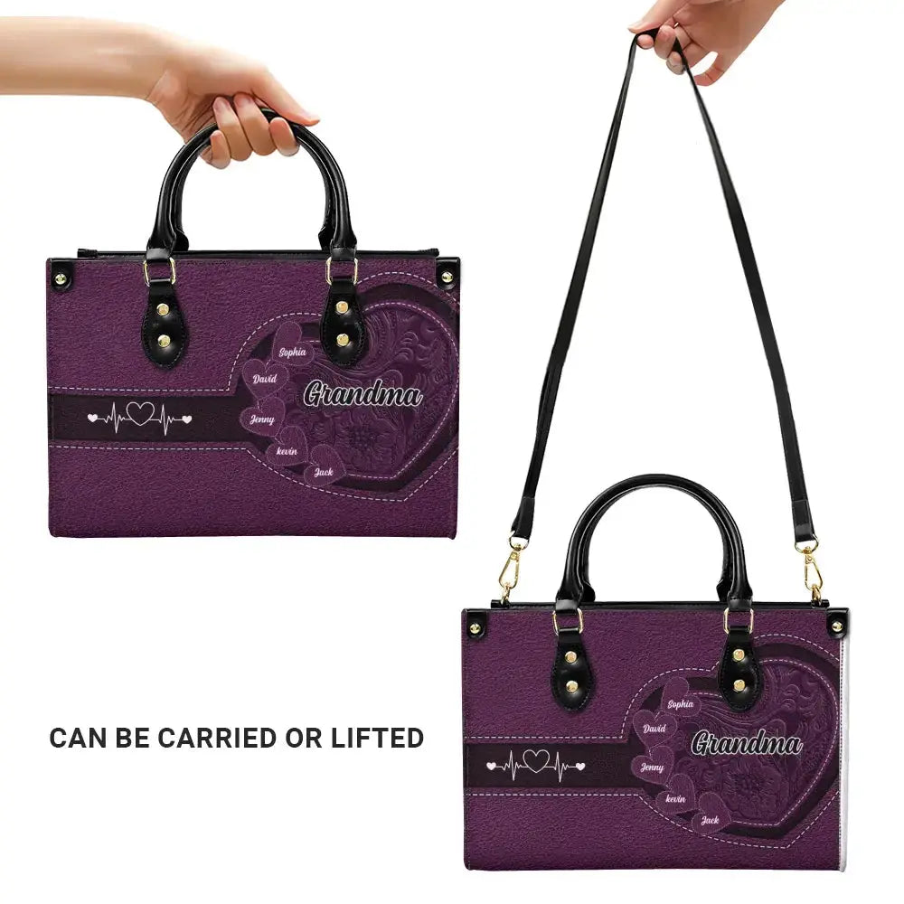 Custom Grandma's Little Sweethearts on Leather Hand Bag Duconspace