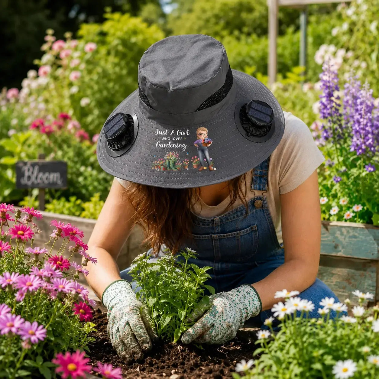Custom Hat With Fans Solar Power - Personalized Gift for Gardeners Duconspace