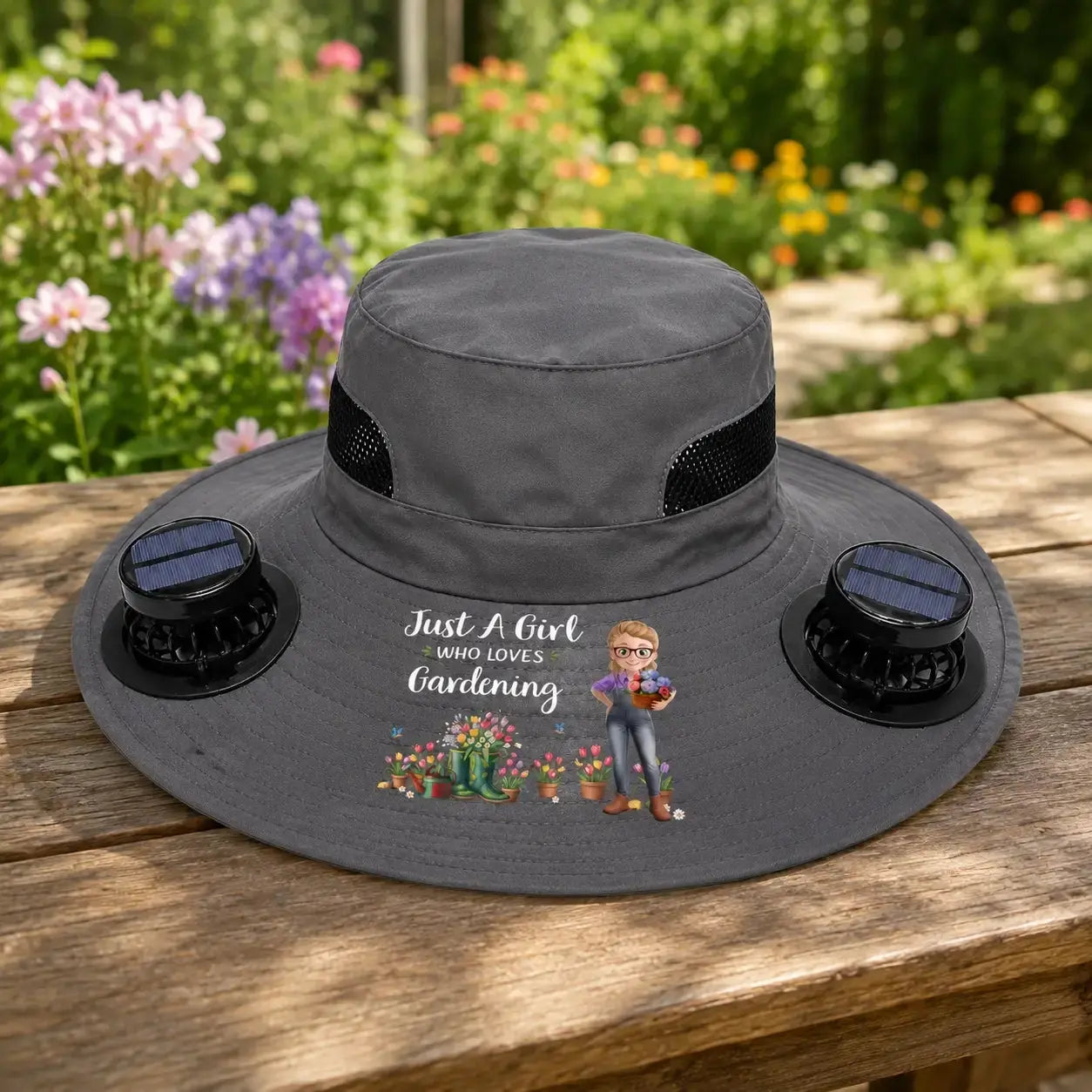 Custom Hat With Fans Solar Power - Personalized Gift for Gardeners Duconspace
