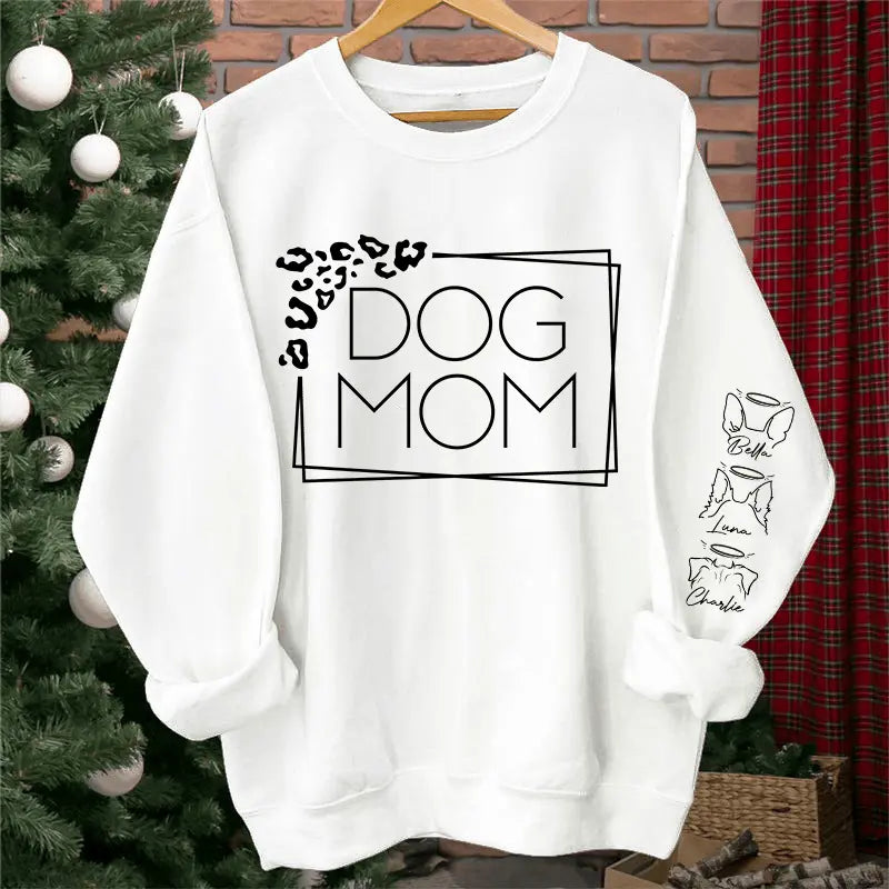 Dog Mom Leopard Print Custom Unisex Sweatshirt with Sleeve Design – Personalized Gift for Pet Lovers, Pet Owners – Cozy, Stylish, Unique Gift for Dog Moms – Premium Custom Sweatshirt Dreamship