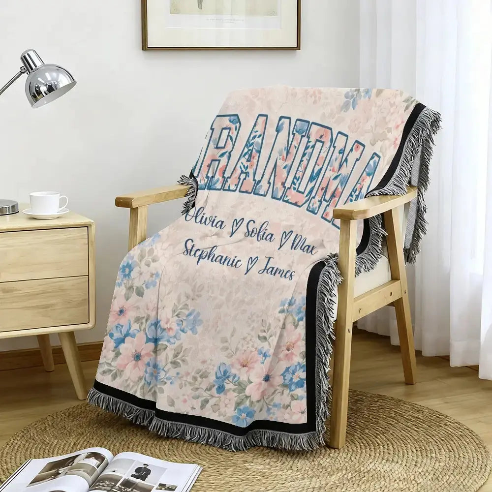 Custom Kids Name on Flower Blanket - Personalized Gift for Grandma Duconspace